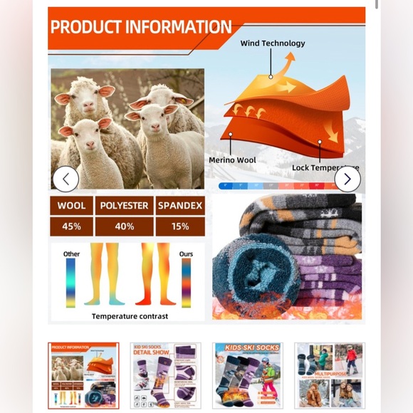 IBSPOT Pack of 3 Thick Ski Socks for Kids- Size 4-7 yrs - Picture 3 of 7